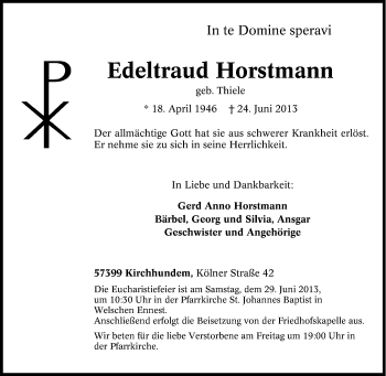 Traueranzeige von Edeltraud Horstmann von Tageszeitung