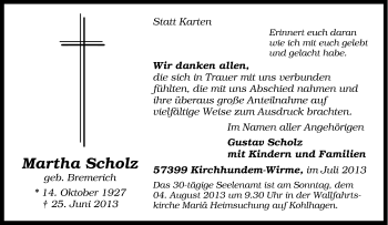 Traueranzeige von Martha Scholz von Tageszeitung