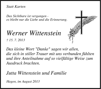 Traueranzeige von Werner Wittenstein von Tageszeitung