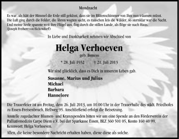 Traueranzeige von Helga Verhoeven von Tageszeitung
