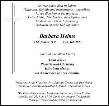 Traueranzeige von Barbara Helms von Tageszeitung