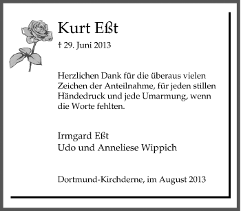Traueranzeige von Kurt Eßt von Tageszeitung