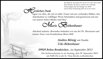 Traueranzeige von Maria Birkenhauer von Tageszeitung