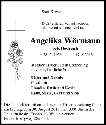 Traueranzeige von Angelika Wörmann von Tageszeitung