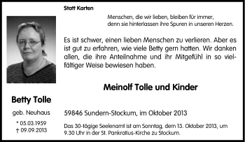 Traueranzeige von Betty Tolle von Tageszeitung