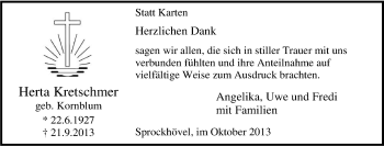 Traueranzeige von Herta Kretschmer von Tageszeitung