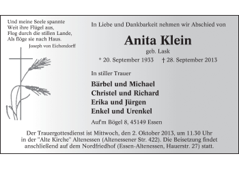 Traueranzeige von Anita Klein von Tageszeitung