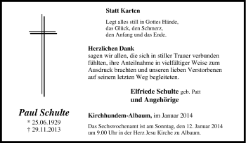 Traueranzeige von Paul Schulte von Tageszeitung