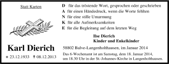 Traueranzeige von Karl Dierich von Tageszeitung