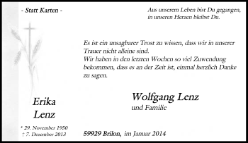 Traueranzeige von Erika Lenz von Tageszeitung