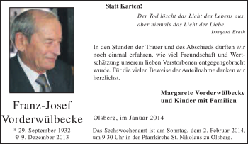 Traueranzeige von Franz-Josef Vorderwülbecke von Tageszeitung