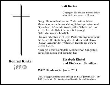 Traueranzeige von Konrad Kinkel von Tageszeitung