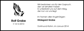 Traueranzeige von Rolf Grabe von Tageszeitung