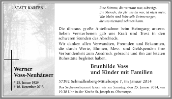 Traueranzeige von Werner Voss-Neuhäuser von Tageszeitung