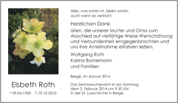 Traueranzeige von Elsbeth Roth von Tageszeitung