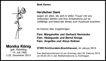 Traueranzeige von Monika König von Tageszeitung