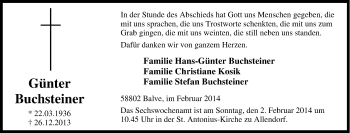 Traueranzeige von Günter Buchsteiner von Tageszeitung
