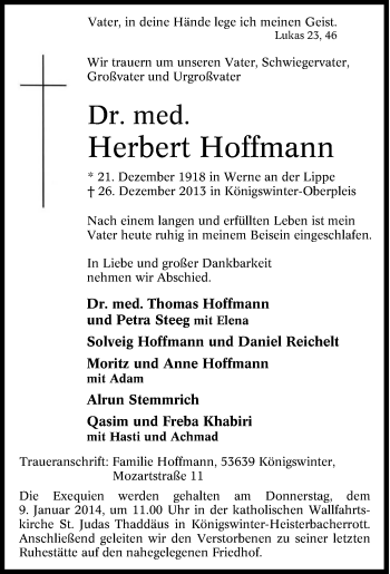 Traueranzeige von Herbert Hoffmann von Tageszeitung