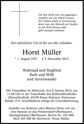 Traueranzeige von Horst Müller von Tageszeitung