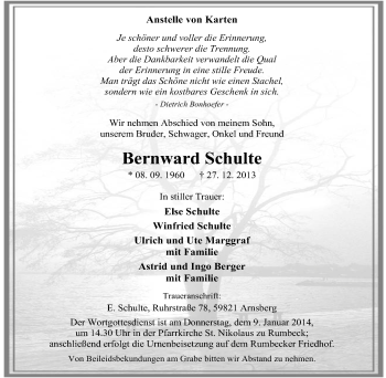 Traueranzeige von Bernward Schulte von Tageszeitung