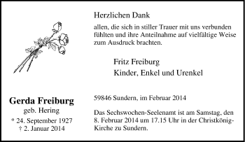 Traueranzeige von Gerda Freiburg von Tageszeitung