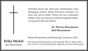 Traueranzeige von Erika Stickel von Tageszeitung