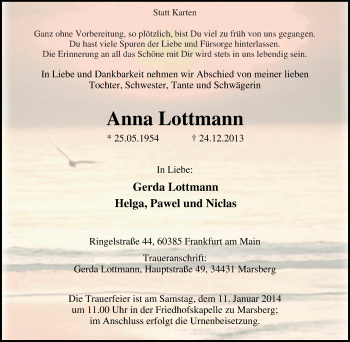 Traueranzeige von Anna Lottmann von Tageszeitung