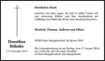 Traueranzeige von Dorothea Böhnke von Tageszeitung