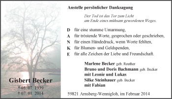 Traueranzeige von Gisbert Becker von Tageszeitung
