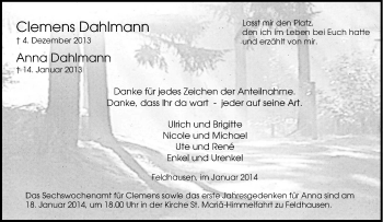 Traueranzeige von Anna und Clemens Dahlmann von Tageszeitung