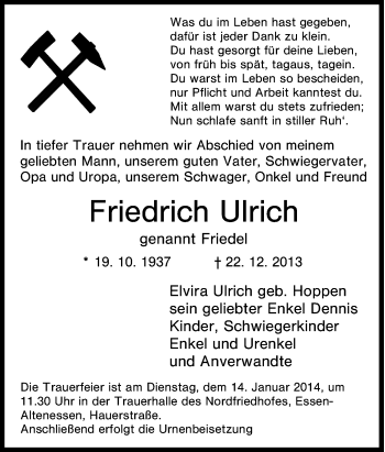 Traueranzeige von Friedrich Ulrich von Tageszeitung