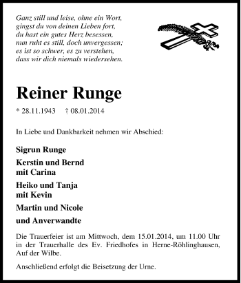 Traueranzeige von Reiner Runge von Tageszeitung