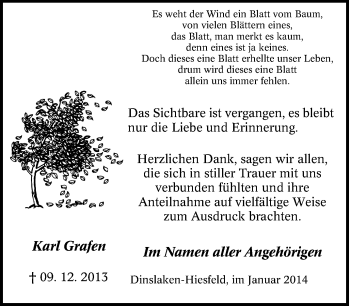 Traueranzeige von Karl Grafen von Tageszeitung