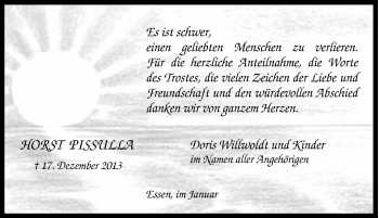 Traueranzeige von Horst Pissulla von Tageszeitung