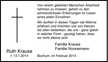 Traueranzeige von Ruth Krause von Tageszeitung