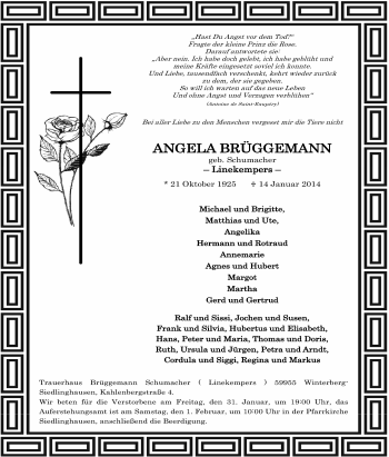 Traueranzeige von Angela Brüggemann von Tageszeitung