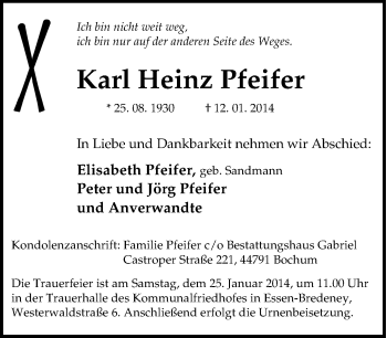 Traueranzeige von Heinz Pfeifer von Tageszeitung