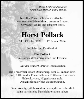 Traueranzeige von Horst Pollack von Tageszeitung