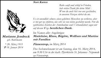 Traueranzeige von Marianne Jendreck von Tageszeitung