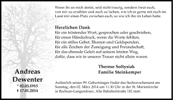 Traueranzeige von Andreas Dewenter von Tageszeitung