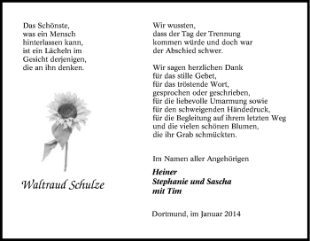 Traueranzeige von Waltraud Schulze von Tageszeitung