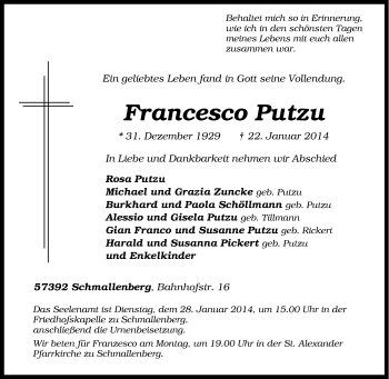 Traueranzeige von Francesco Putzu von Tageszeitung