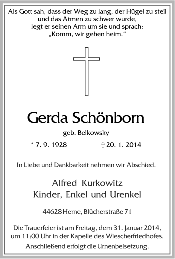 Traueranzeige von Gerda Schönborn von Tageszeitung