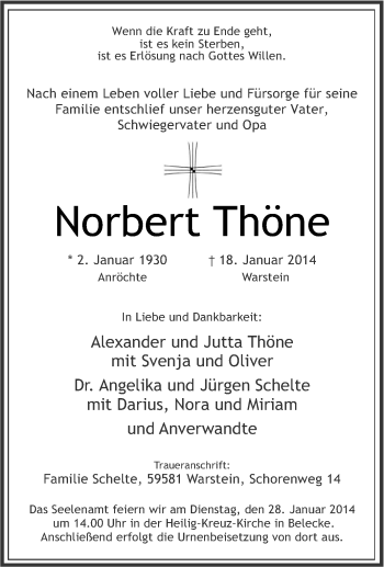 Traueranzeige von Norert Thöne von Tageszeitung
