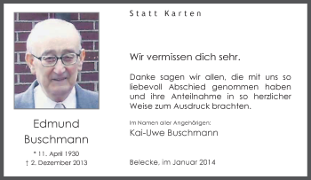 Traueranzeige von Edmund Buschmann von Tageszeitung