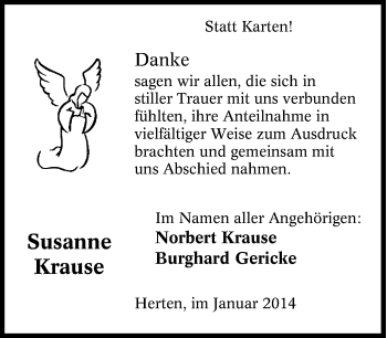Traueranzeige von Susanne Krause von Tageszeitung