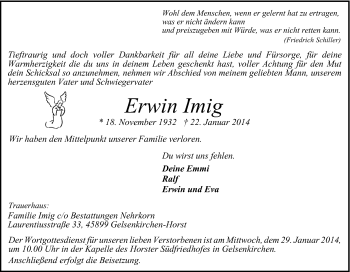 Traueranzeige von Erwin Imig von Tageszeitung