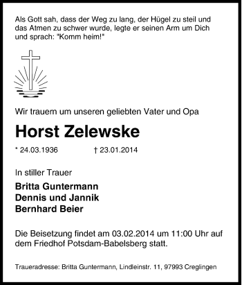 Traueranzeige von Horst Zelewske von Tageszeitung