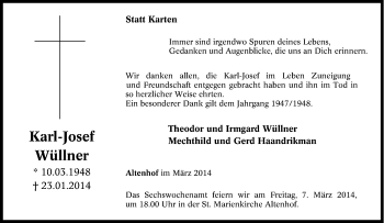 Traueranzeige von Karl-Josef Wüllner von Tageszeitung