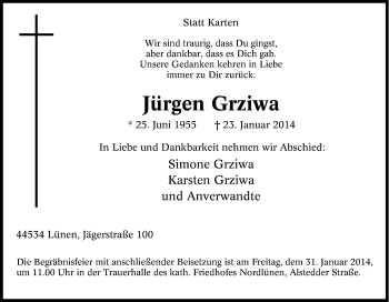 Traueranzeige von Jürgen Grziwa von Tageszeitung